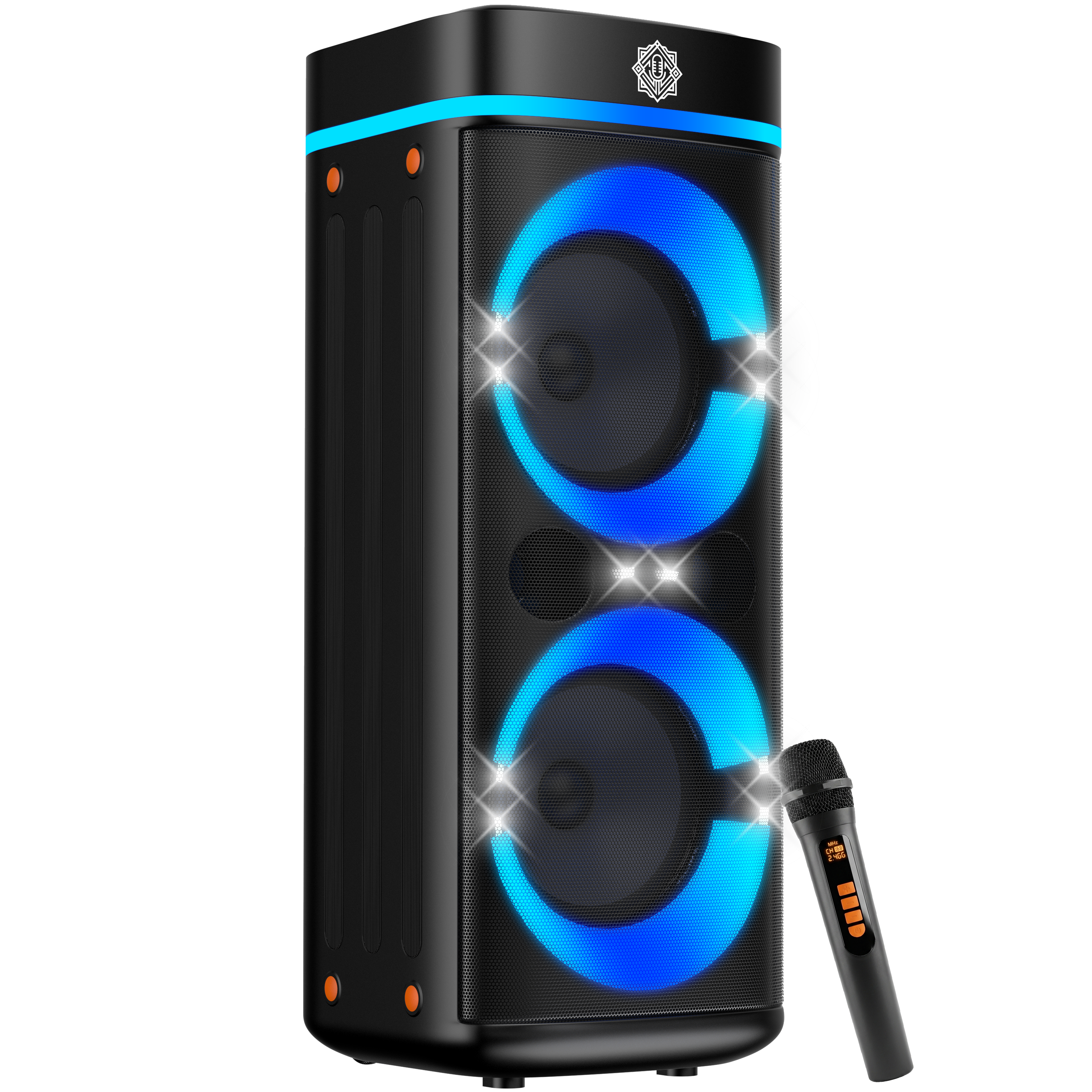 DIGIMORE 240W PartyBox Speaker w/Wireless Mic | Dual 8" Boombox Speakers | AI Sound Boost & Deep Base Sound | RGB Lights, 10Hrs Battery & BT 5.3/USB/TF/AUX for Parties & Gatherings (D-1382)