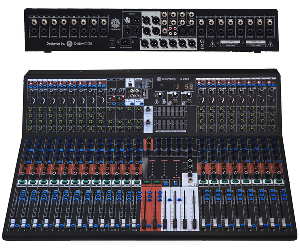 Digimore 24-Channel Audio Mixer | 6 Aux, 4 Groups & 1 Bass XLR Output | Pre/Post Control | Mute & 48V Phantom Power | 99 DSP Effects | BT 5.4/USB/PC Recording | Ideal for DJ & Live Events (D-2024)