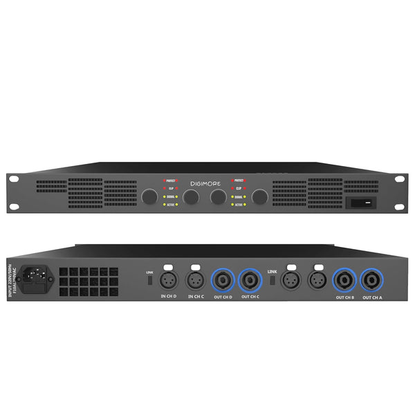 DIGIMORE 2000W Class-D Amplifier | 4 Channel Amplifier | 500W x 4 Channel at 4Ohms | 350W x 4 Channel at 8 Ohms | Class-D | Protect & Clip | Live Events, Shows, DJ (D-20A)