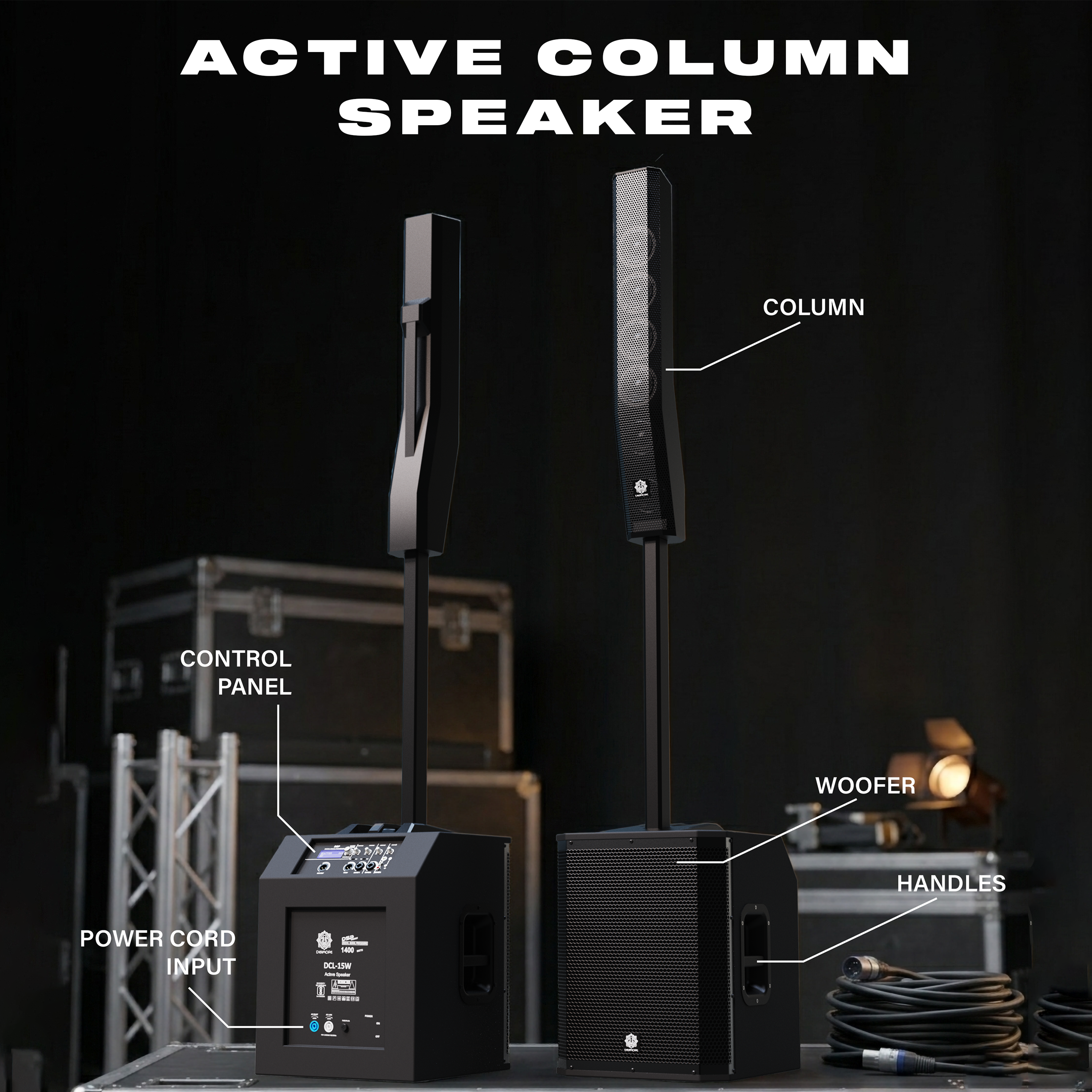 DIGIMORE 2800W Portable Column Line-Array with 15" Powered Subwoofer | Bluetooth v5.4 & TWS | 4 DSP Modes | 2 XLR/6.35mm Input Ports | Ideal for DJ, Live Events & Performances (DCL-15W)