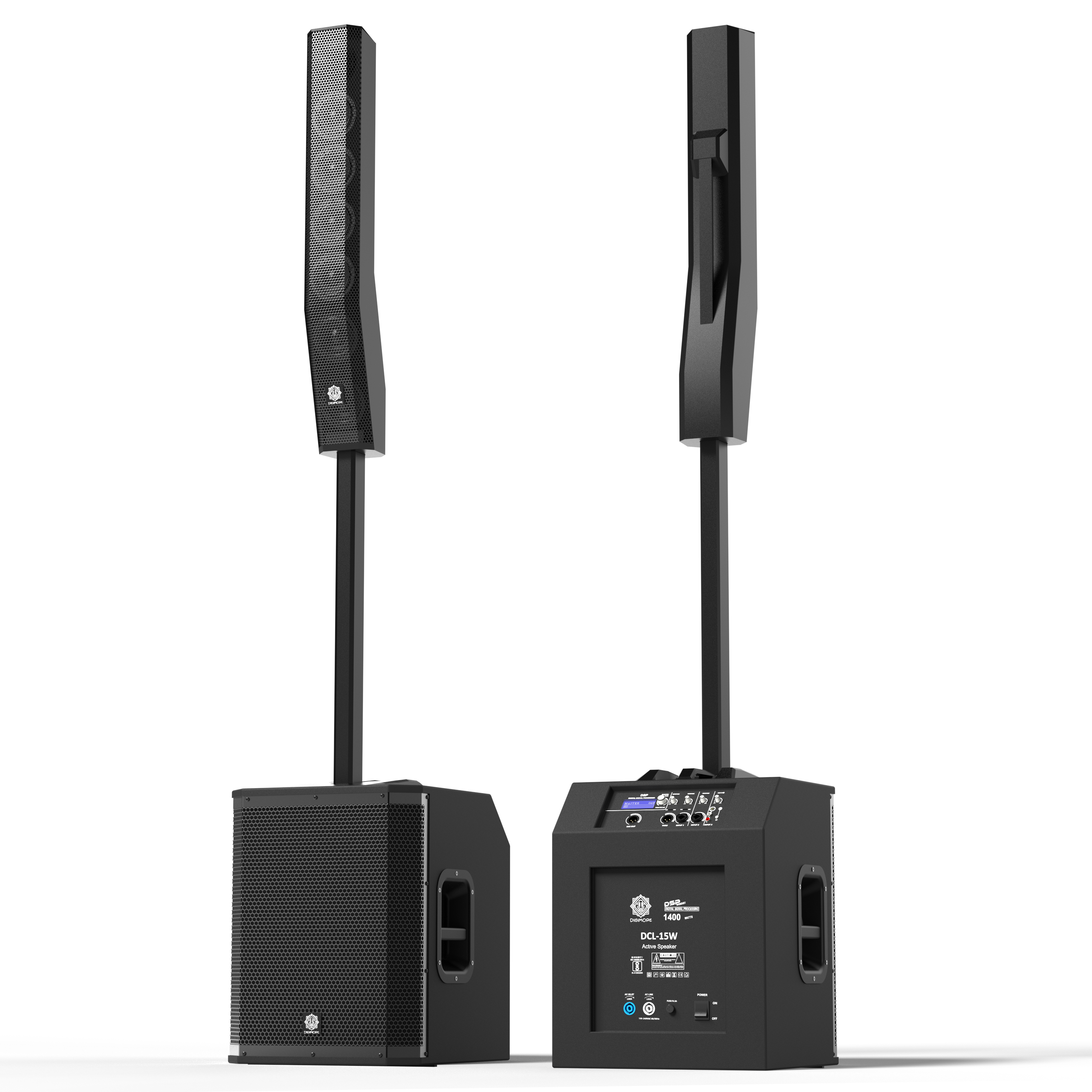 DIGIMORE 2800W Portable Column Line-Array with 15" Powered Subwoofer | Bluetooth v5.4 & TWS | 4 DSP Modes | 2 XLR/6.35mm Input Ports | Ideal for DJ, Live Events & Performances (DCL-15W)