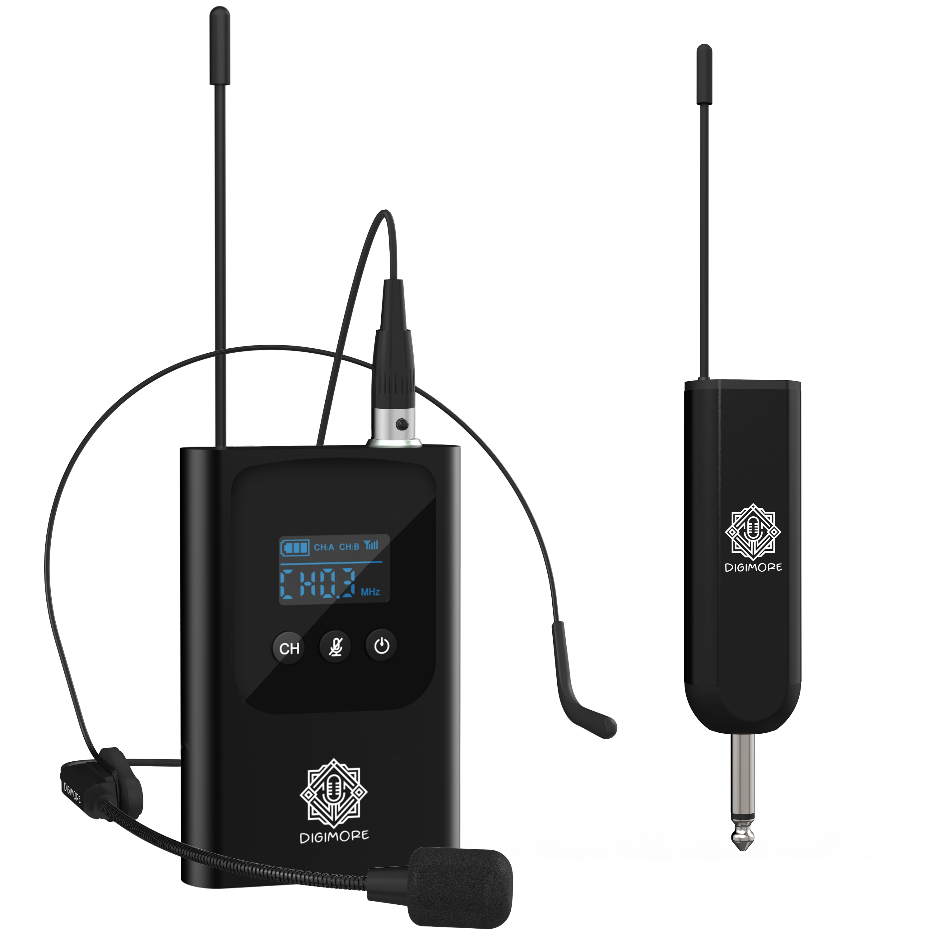 DIGIMORE UHF Wireless Headset Mic | 3-Pin Mini XLR Mic | 5Hrs Battery | 160Ft Range | <5ms Latency | 5 Changeable Channels | Heavy Metal & Glass Body | Ideal for Fitness, Churches, Classrooms (D-345S)