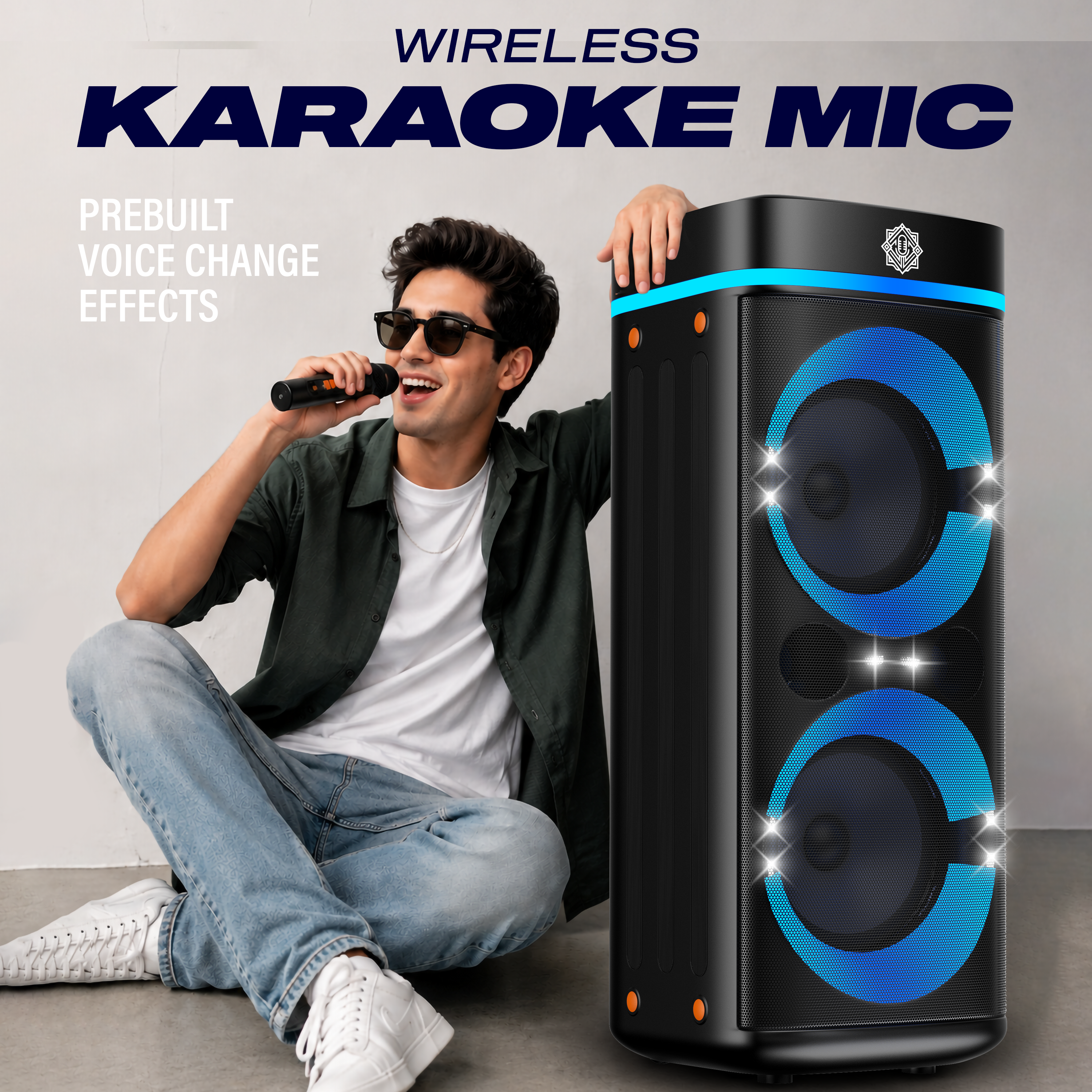 DIGIMORE 240W PartyBox Speaker w/Wireless Mic | Dual 8" Boombox Speakers | AI Sound Boost & Deep Base Sound | RGB Lights, 10Hrs Battery & BT 5.3/USB/TF/AUX for Parties & Gatherings (D-1382)