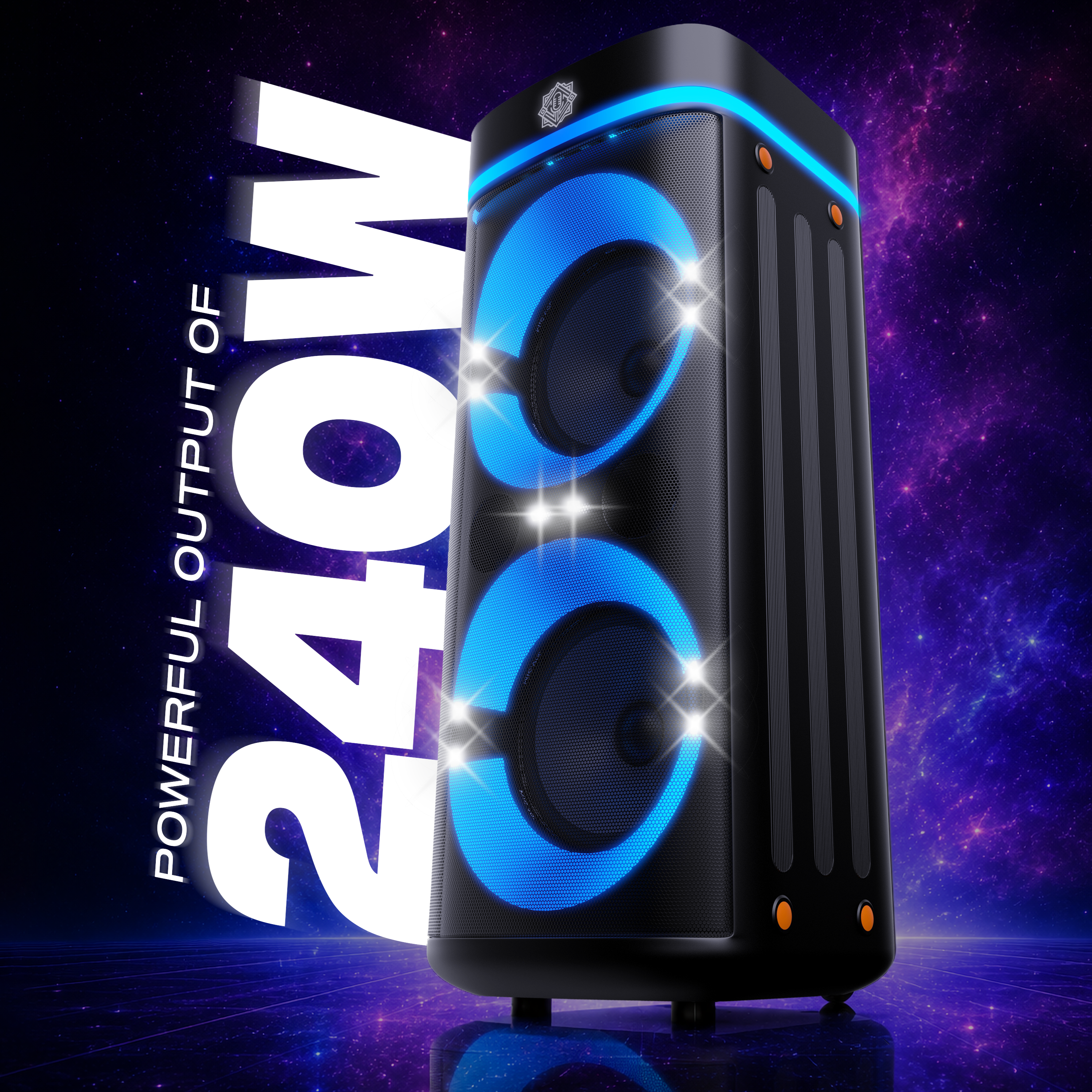 DIGIMORE 240W PartyBox Speaker w/Wireless Mic | Dual 8" Boombox Speakers | AI Sound Boost & Deep Base Sound | RGB Lights, 10Hrs Battery & BT 5.3/USB/TF/AUX for Parties & Gatherings (D-1382)