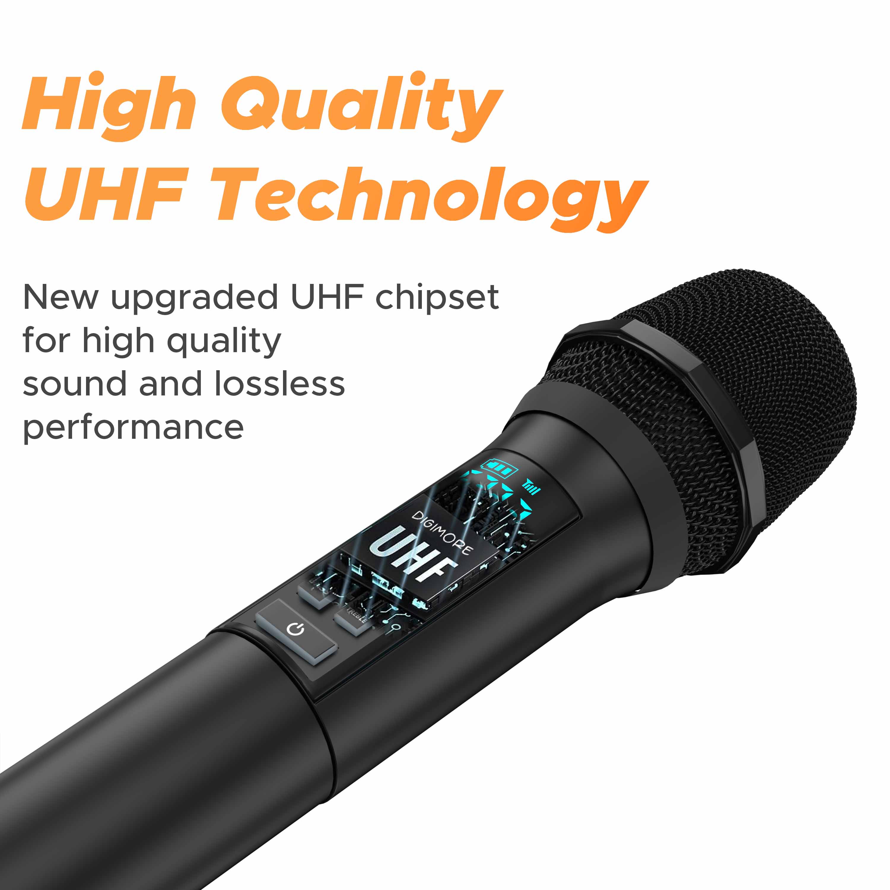 DIGIMORE UHF Wireless Microphone System with in-Built Sound Card | Voice Change, Echo, Bass Etc. | 150ft Range | for House Parties, Outdoor Party, Singing, Classroom (D-346)