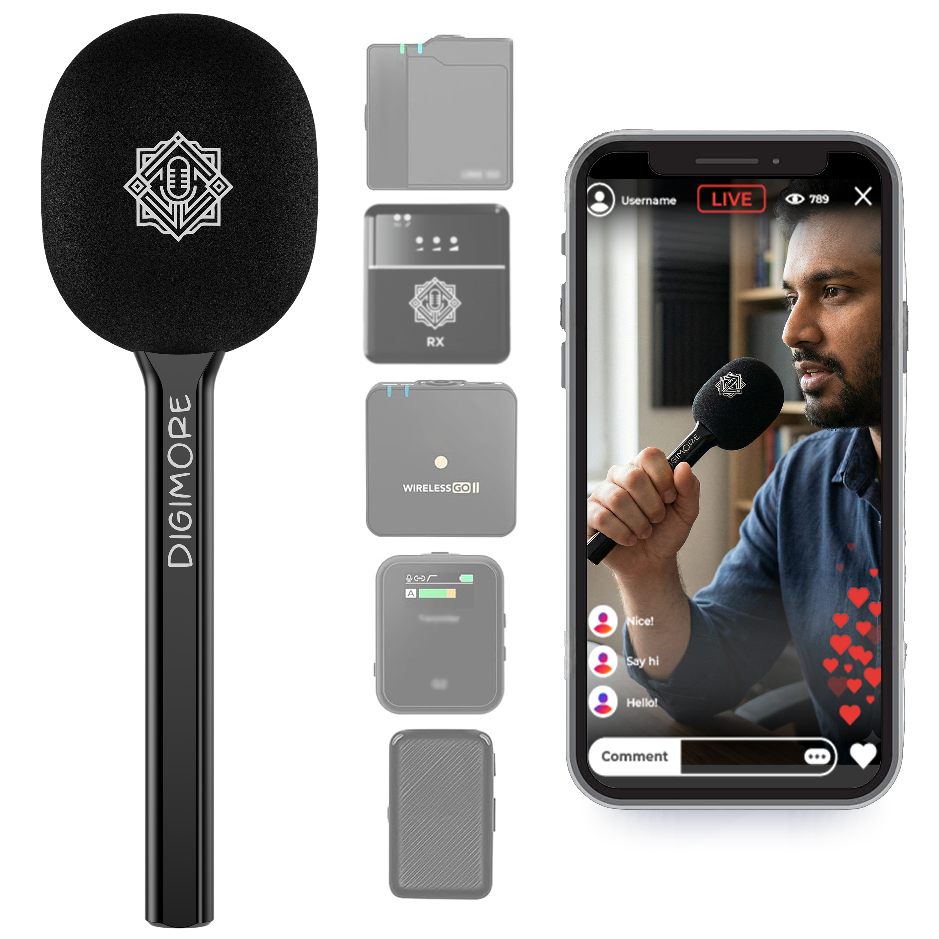 DIGIMORE Wireless Handheld Microphone Stick | Portable Plug & Play Mic with Windproof Sponge | Clear Sound, Long Range | Ideal for Live Shows, Interviews & Vlogging (D-180)