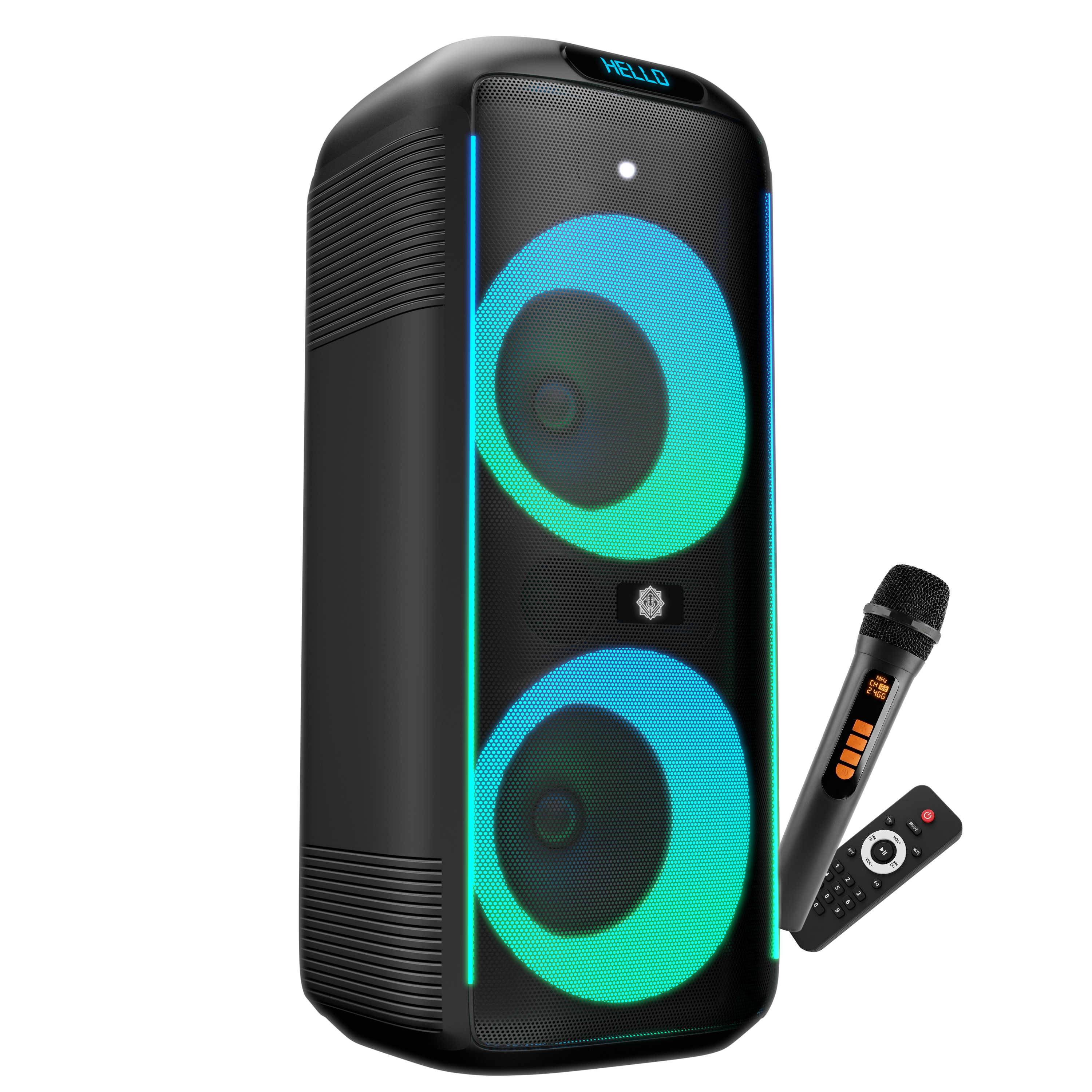 DIGIMORE 160W PartyBox Speaker w/Wireless Mic | Dual 6.5" Boombox Speakers | AI Sound Boost & Deep Base Sound | RGB Lights, 10Hrs Battery & BT 5.3/USB/TF/AUX for Parties & Gatherings (D-1362 Pro)