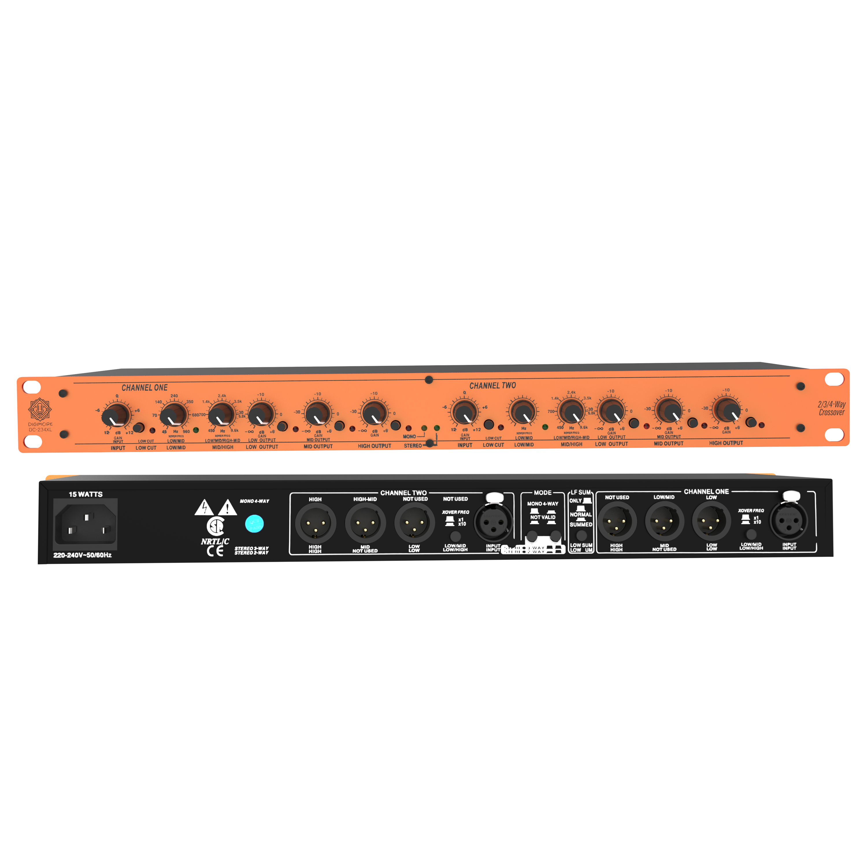 Digimore 2/3/4 Way Dual Channel Crossover | Balanced XLR Input/Output | 24dB Linkwitz-Riley Filters | Mono & Stereo Modes | Subwoofer Output | Phase Reverse | Ideal for PA, DJ & Studio (DC-234XL)
