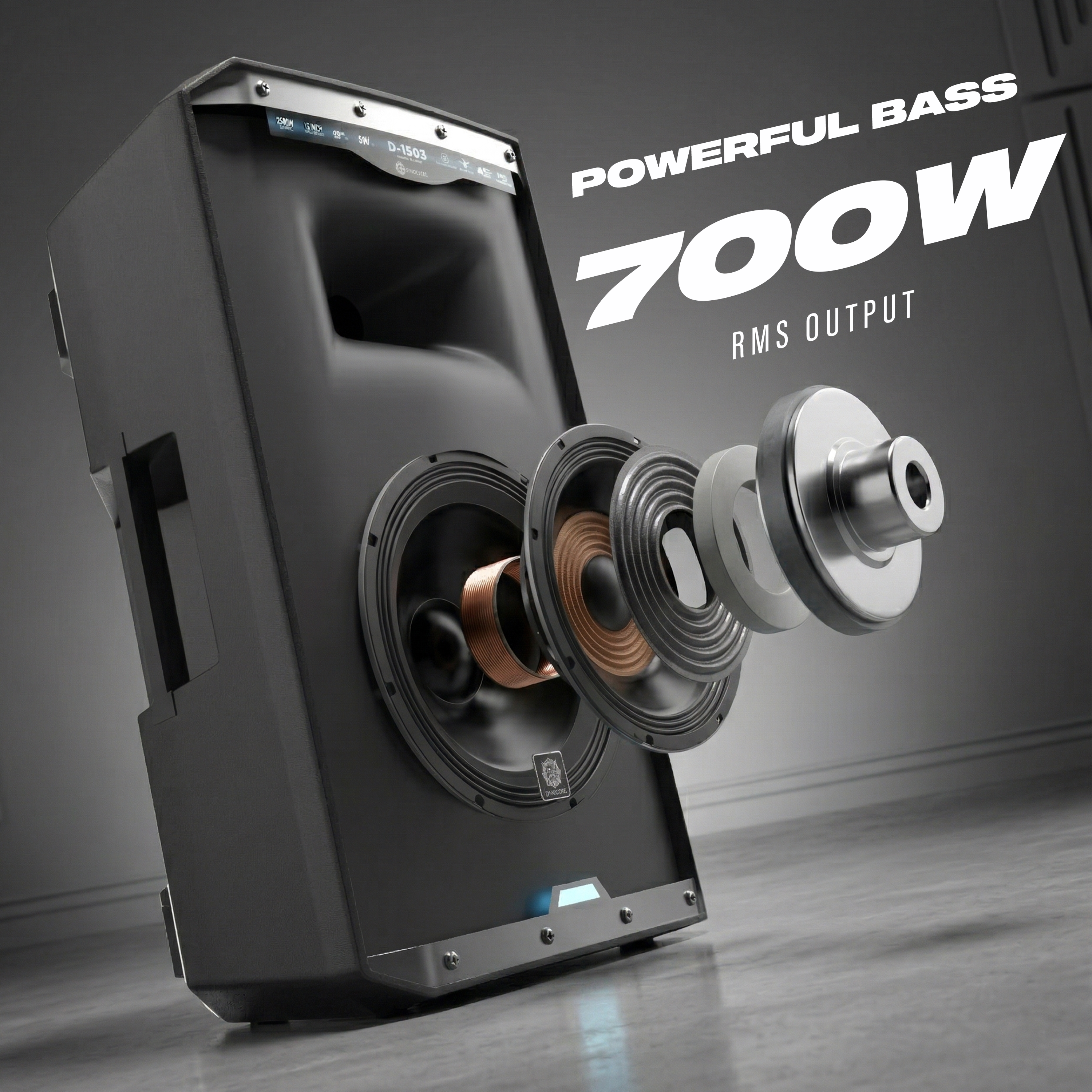DIGIMORE 2800W Active Speaker with 15" Woofer & 1.75" Titanium HF | BT 5.3 & TWS | 4 DSP Modes | 2 XLR/6.35mm Input Ports | Class-D Amplifier | Ideal for DJ, Live Events & Performances (D-1503)