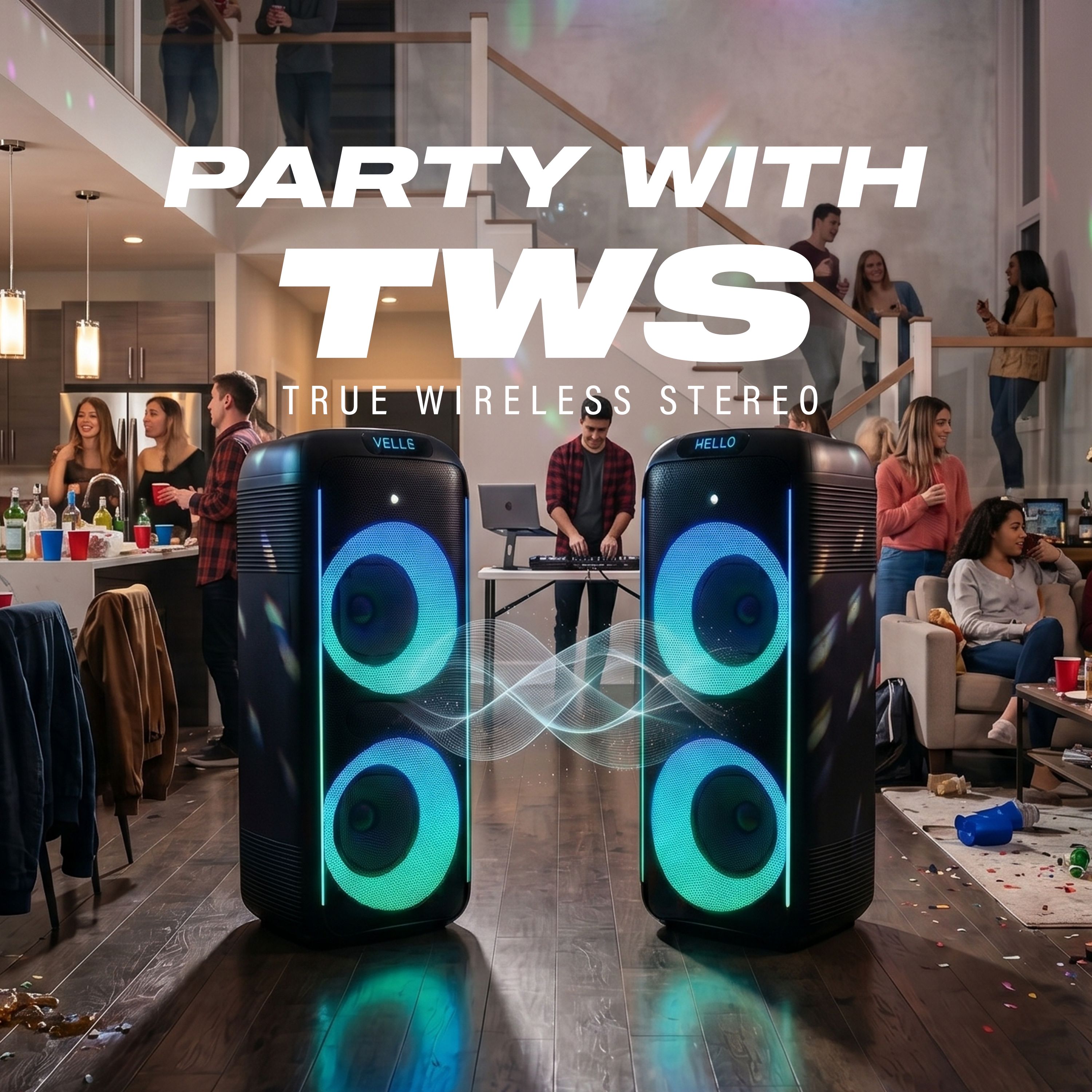 DIGIMORE 160W PartyBox Speaker w/Wireless Mic | Dual 6.5" Boombox Speakers | AI Sound Boost & Deep Base Sound | RGB Lights, 10Hrs Battery & BT 5.3/USB/TF/AUX for Parties & Gatherings (D-1362 Pro)