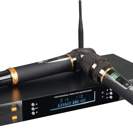 D-320 Wireless Microphone System, True Diversity Dual Cordless Microphone  Set, Professional UHF Handheld Wireless Microphones w/Auto Scan, 2x200