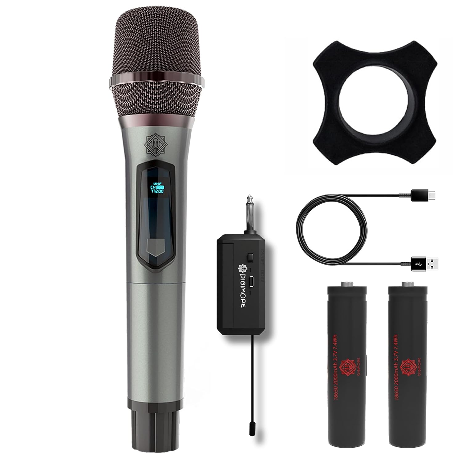 D-320 Wireless Microphone System, True Diversity Dual Cordless Microphone  Set, Professional UHF Handheld Wireless Microphones w/Auto Scan, 2x200