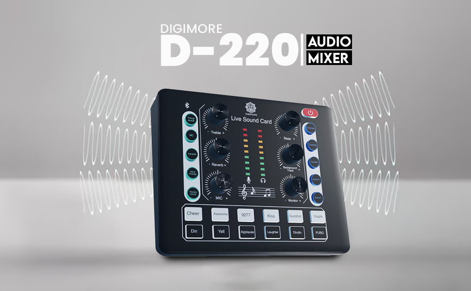 DIGIMORE D-220 Audio Mixer with DJ Mixer Live Sound Card Effects